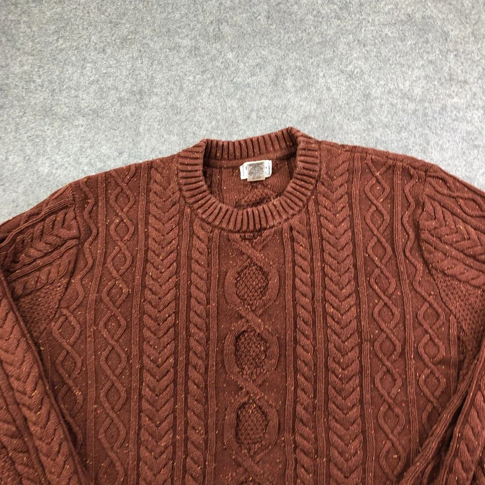 L.L.Bean Sweater Mens 3XL Tall Brown Fisherman Cable Knit Crewneck Cotton - Picture 4 of 9